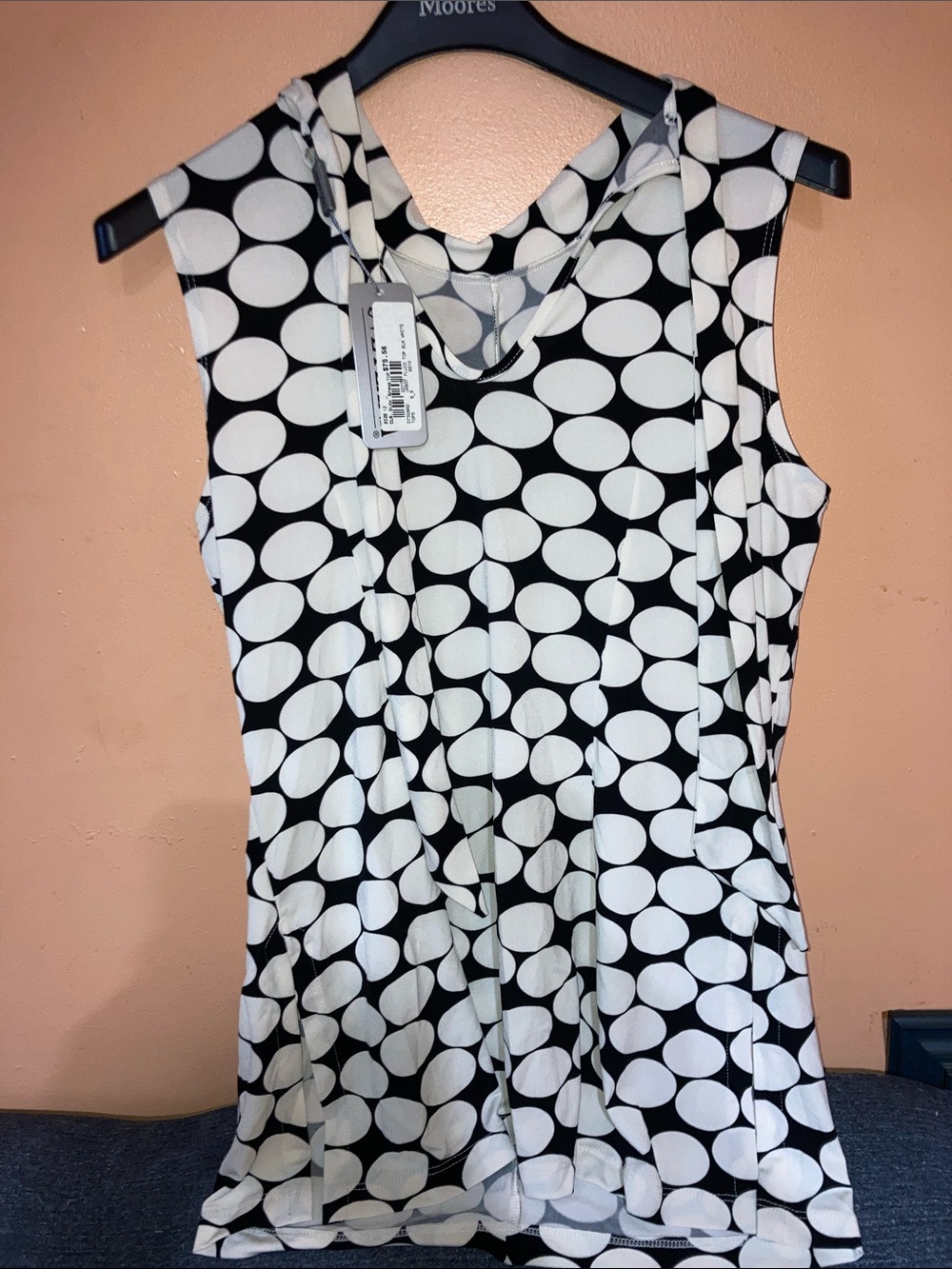 Svetlana Sleeveless Black & White Dot Print Blouse